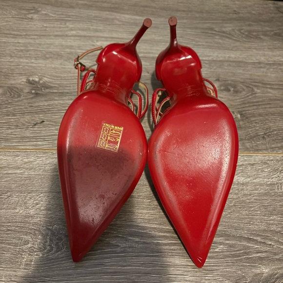 Christian Louboutin Red Patent Multi-Strap Pointed Pumpsg - Picture 5 of 6